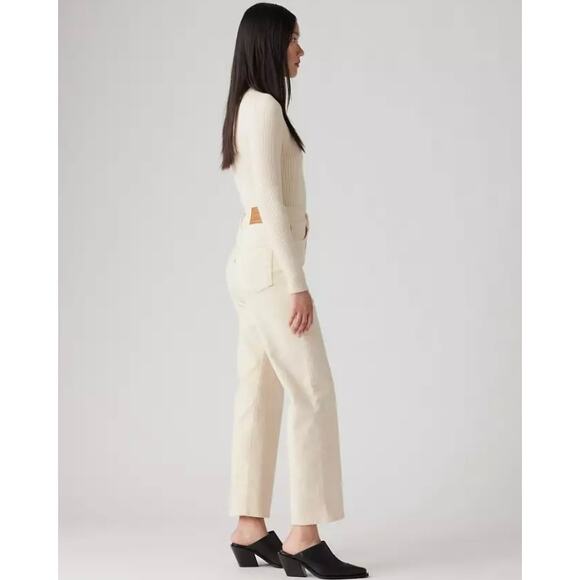 Levi’s Premium Ribcage Straight Leg Corduroy Pants Ivory Cream High Rise Size 27 - Picture 6 of 16